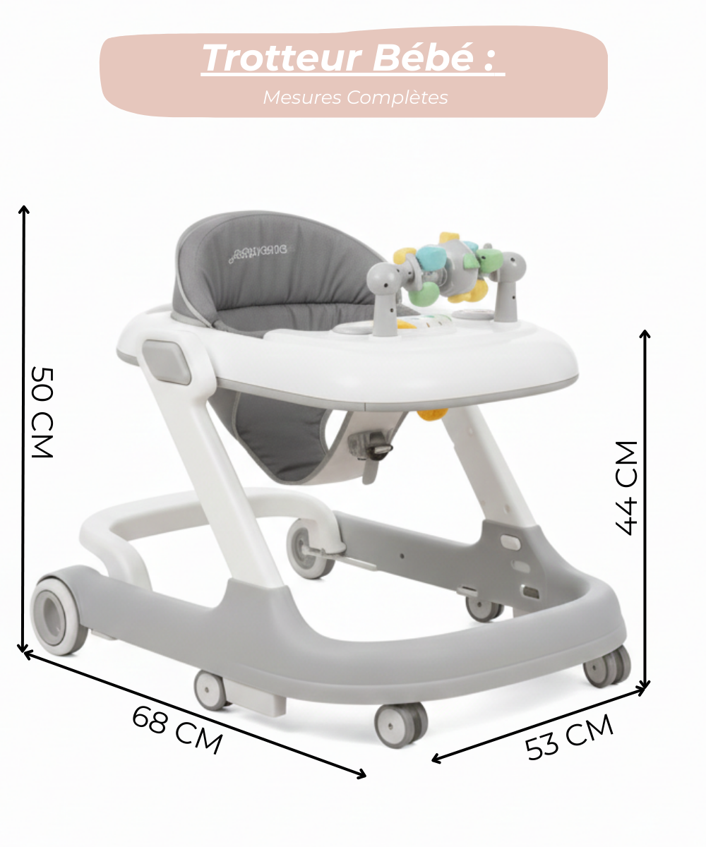 Trotteur Bébé Évolutif & Plateau d'Activités – Pliable, Réglable et Confortable