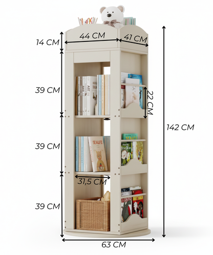 Bibliothèque Rotative 360° pour Enfant – Rangement Grande Capacité & Design Compact