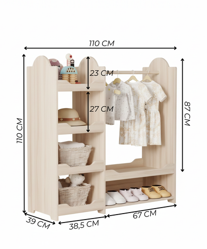 Dressing Montessori Enfant en Bois Massif – Penderie Ouverte & Étagères de Rangement