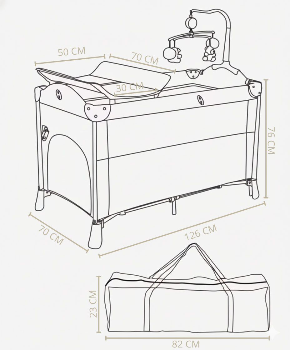 Lit Bébé Évolutif 4-en-1 : Berceau, Parc & Table à Langer avec Mobile d'Éveil