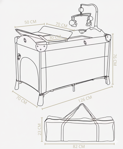 Lit Bébé Évolutif 4-en-1 : Berceau, Parc & Table à Langer avec Mobile d'Éveil