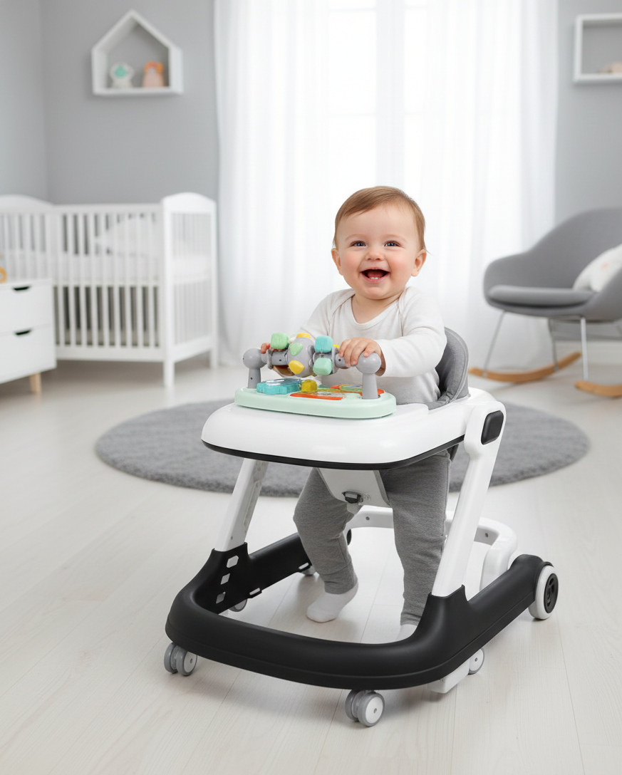 Trotteur Bébé Évolutif & Plateau d'Activités – Pliable, Réglable et Confortable