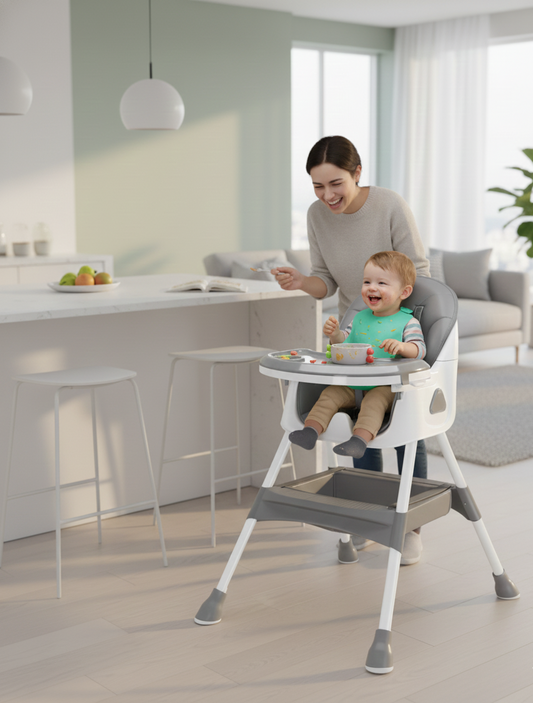 Chaise Haute Bébé Évolutive 3-en-1 – Confort, Sécurité & Design Mobile (6 mois - 3 ans)
