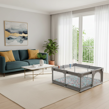 Parc Bébé XXL – Aire de Jeux Sécurisée avec Anneaux & Panier de Basket