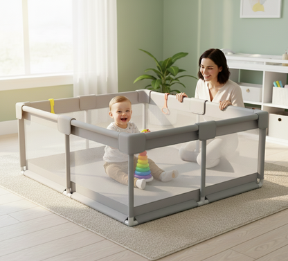 Parc Bébé XXL – Aire de Jeux Sécurisée avec Anneaux & Panier de Basket