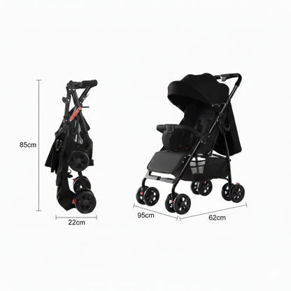 Poussette Citadine Compacte & Ultra Légère – Pliable, Confort & Design Noir