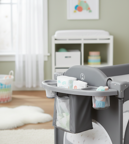 Lit Bébé Évolutif 4-en-1 : Berceau, Parc & Table à Langer avec Mobile d'Éveil