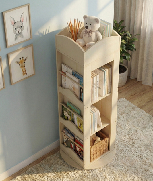 Bibliothèque Rotative 360° pour Enfant – Rangement Grande Capacité & Design Compact