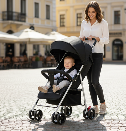Poussette Citadine Compacte & Ultra Légère – Pliable, Confort & Design Noir