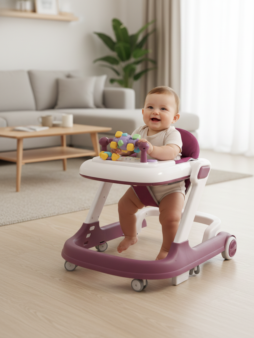 Trotteur Bébé Évolutif & Plateau d'Activités – Pliable, Réglable et Confortable