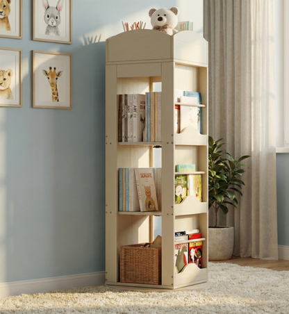 Bibliothèque Rotative 360° pour Enfant – Rangement Grande Capacité & Design Compact