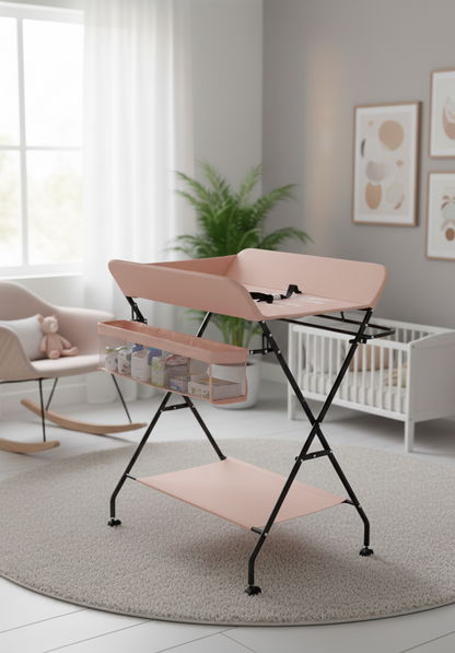 Table à Langer Pliante & Mobile sur Roulettes (Noir) – Rangement XL & Design Girafe