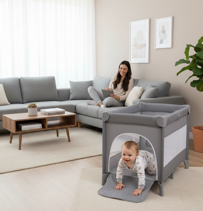 Lit Parapluie Bébé Pliable & Parc 2-en-1 – Sac de Transport, Matelas & Ouverture Latérale