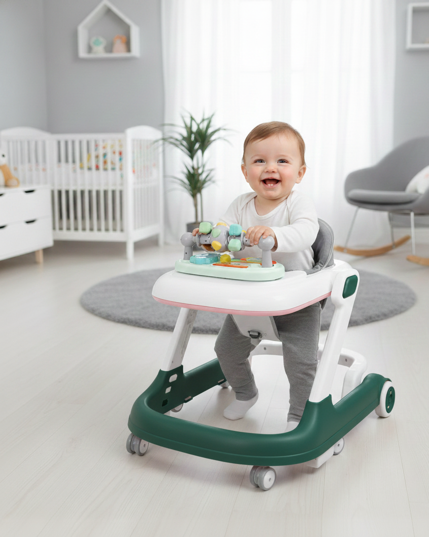 Trotteur Bébé Évolutif & Plateau d'Activités – Pliable, Réglable et Confortable