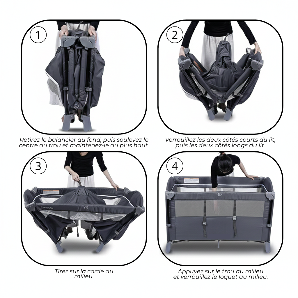 Lit Bébé Évolutif 4-en-1 : Berceau, Parc & Table à Langer avec Mobile d'Éveil