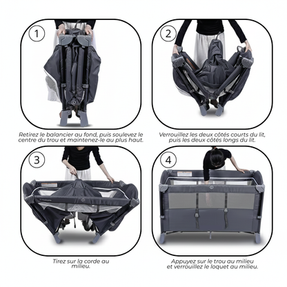 Lit Bébé Évolutif 4-en-1 : Berceau, Parc & Table à Langer avec Mobile d'Éveil
