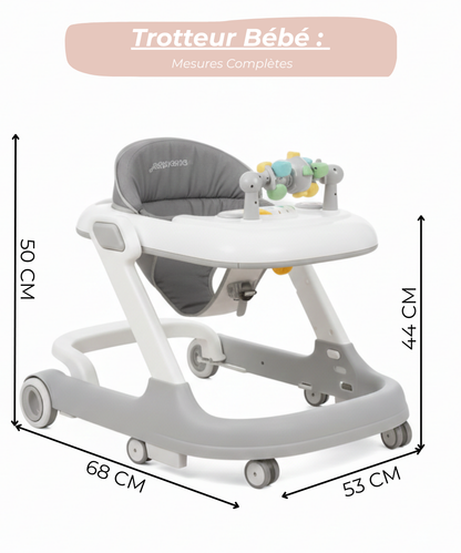 Trotteur Bébé Évolutif & Plateau d'Activités – Pliable, Réglable et Confortable