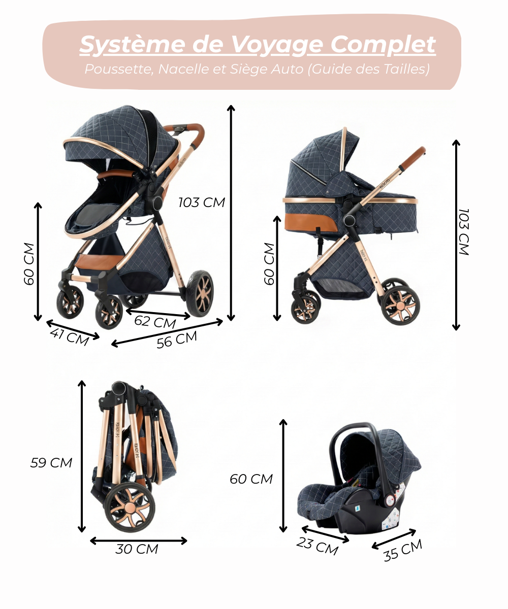 L'Ultime Poussette 3 en 1 : Système de Voyage Compact & Design