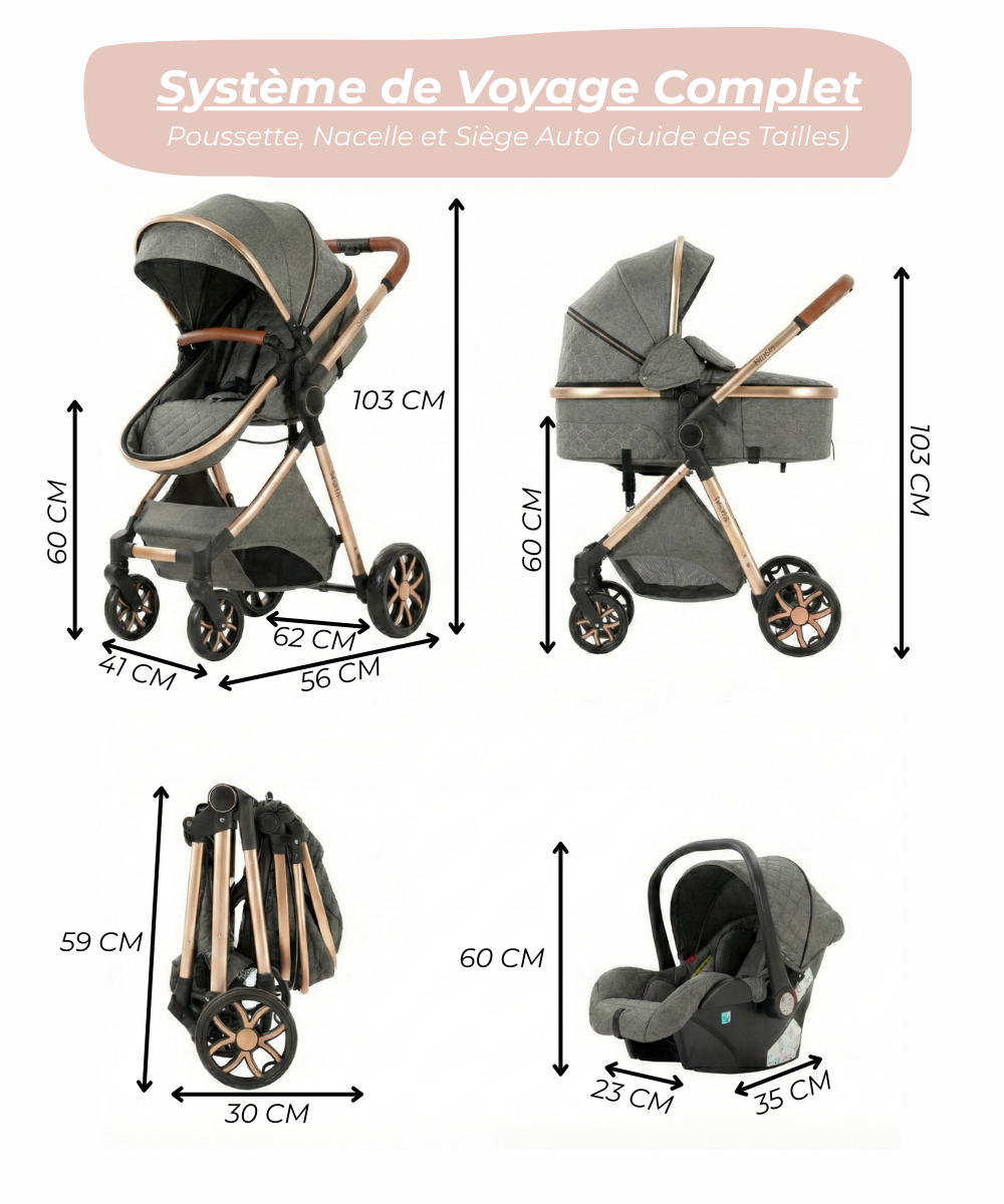 L'Ultime Poussette 3 en 1 : Système de Voyage Compact & Design