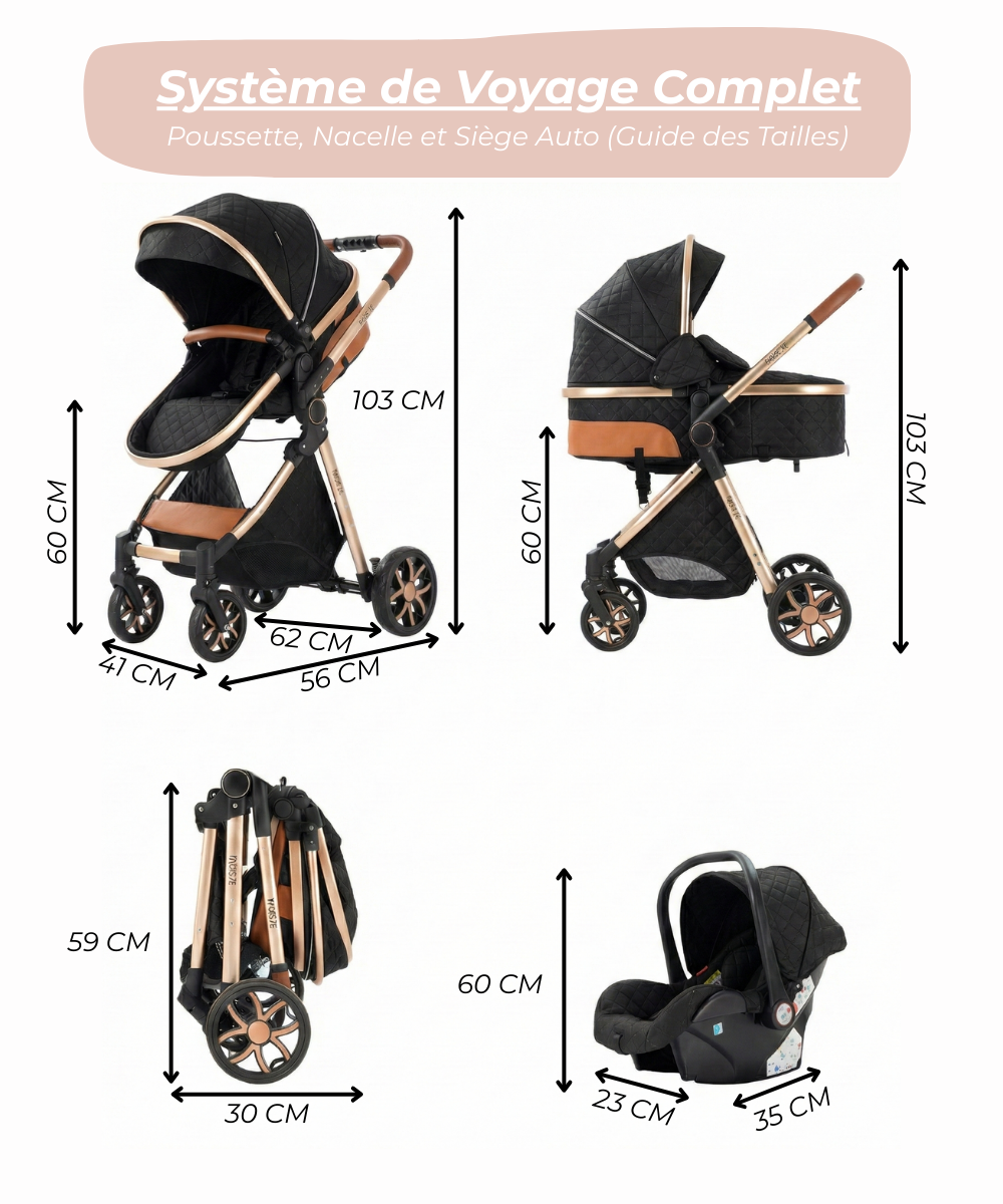 L'Ultime Poussette 3 en 1 : Système de Voyage Compact & Design